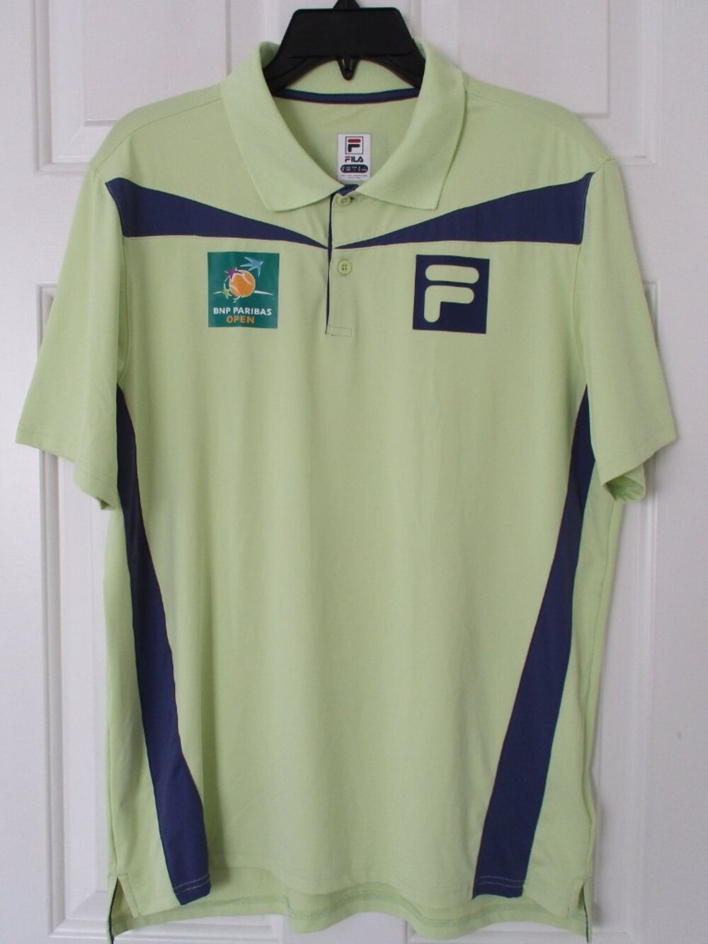 FILA Mens S/S BNP Paribas Tennis Open Green Stretch Polo Shirt NWOT- Size Medium